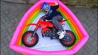 Funny Video For Children Baby Ride on Dirt Cross Bike Power Wheel Pocket Magic Hide and Seek Pool