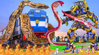 विशाल ट्रेन रोबोट जेसीबी सांप Giant Train Robot Jcb Snake Hindi Kahaniya Comedy Video हिंदी कहानियाँ