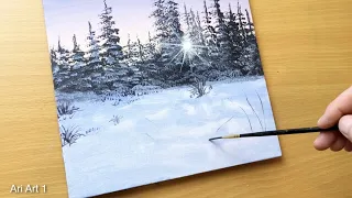 Painting Winter / Time - lapse / Acrylic painting for beginners