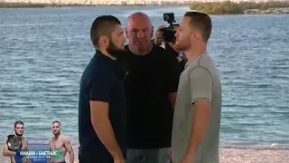 Khabib Nurmagomedov vs Justin Gaethje staredown.-