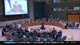 Ukrainian President Volodymyr Zelenskyy addresses UN Security Council
