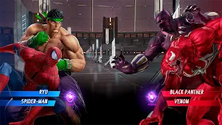 Spiderman & Ryu VS Black Panther & Venom (Very Hard) - Marvel vs Capcom | 4K Gameplay