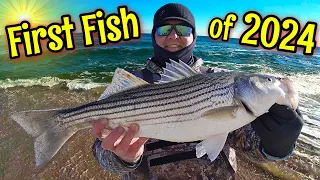 New Jersey Striped Bass Surf Fishing 2024 (First Fish of the Year)