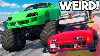 We Drag Raced the WEIRDEST Cars in BeamNG Drive Mods!