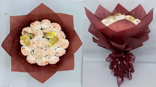 DIY | How to Make a Bouquet of Roses With Tissue Paper Easy | Wrapping a Round Flower Bouquet