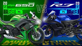 New 2023 Kawasaki Ninja 650 vs 2023 Yamaha R7 ┃Middleweight Sportbike Comparison