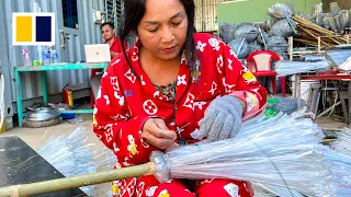 Spinning plastic into broomsticks: the Cambodians on a mission to reduce waste