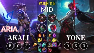 CGA Aria Akali vs Yone Mid - KR Patch 11.5