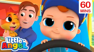 Wheels On Baby John's Bus 🚌 | Bingo and Baby John | Little Angel Nursery Rhymes and Kids Songs