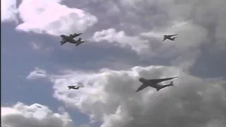 Antonov AN-225 Mriya, AN-70 and AN-148 airplanes are performing box of of four formation flight