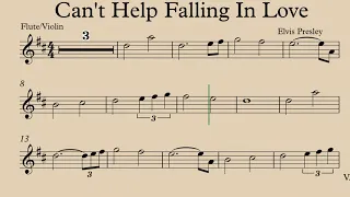 Can't Help Falling In Love Flute Violin Play Along Sheet Music