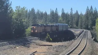 union Pacific Auto Rack train crosses bridge in Colfax CA.
