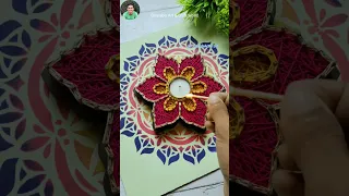 Diwali Diya Decoration using rangoli stencil and chalk paints #shorts