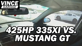 425HP BMW 335xi vs. Mustang GT 5.0L (POV & Exterior View)