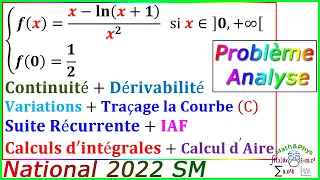 Examen National 2022 SM - Etude de Fonction - Calculs d'intégrales