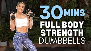 30 MIN FULL BODY STRENGTH // NO REPEAT Dumbbell Workout | No Jumping | 4K