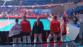 Celine Van Gestel ace serve. Britt Herbots, Van de Vyver, Janssens, Lemmens and Goris (cheer squad)