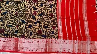 Pure Handloom Mangalagiri Digital Floral Printed Saree With contrast Weaving Border and Pallu 5299+$
