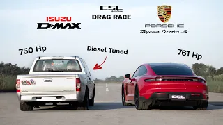 Porsche Taycan Turbo S vs กระบะซิ่ง 750 ม้า! DRAG RACE