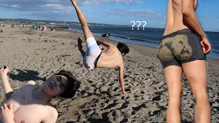 Asian gets his back blown out by backflip