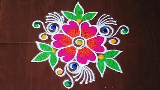 beautiful freehand rangoli design 🌷🌺🌈 | attractive muggulu design 🌺 | latest easy flower rangoli |