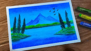 Easy Oil Pastel Landscape painting for beginners | MOUNTAIN SCENERY | Oil Pastel Drawing