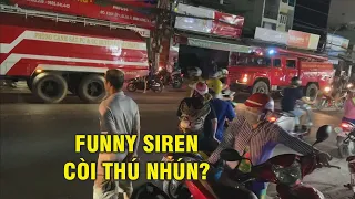 Old Russian fire trucks responding to fire incident with funny siren, and another fire drill
