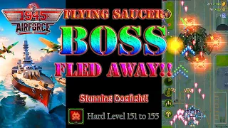 Flying Saucer BOSS Fled Away! 1945 Air Force: Airplane Games, Hard Level 151 to 155 Gaming Video