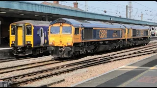 Freight and passenger trains at Doncaster.