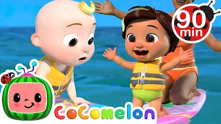 Beach Playdate with Nina & Friends | Learn to Surf & Swim with JJ | Cocomelon | Moonbug Kids