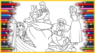 Coloring Ariel, Snow White, Rapunzel & Cinderella | Disney Princess Coloring Pages Compilation