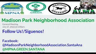 Madison Park Neighborhood Association In-Person and Virtual Meeting - July 27, 2022