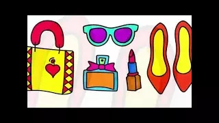 How to Draw Set of Female Accessories | Coloring Pages For Girls Shoes, Handbag, Perfume, Lipstick