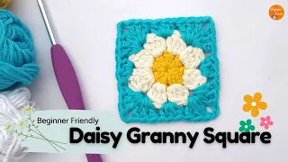Daisy Flower Crochet Granny Square | Step by step crochet tutorial for Beginners -Mini granny square