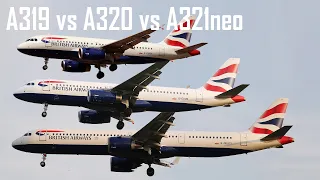 Airbus A319 vs A320 vs A321 Landing Side by Side | British Airways | Size & Specs Comparison