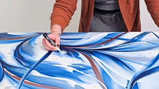 Acrylic Flow Painting 'Whispering Frost' ❄️ Unique Snowflakes & Icy Blues [Tutorial]