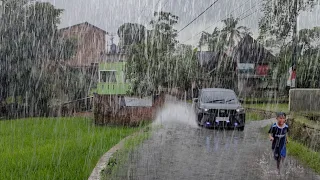 Super heavy rain and strong winds wet my village | fell asleep to the sound of the rain