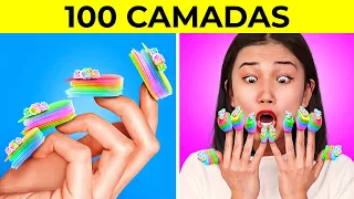 DESAFIO DE 100 CAMADAS! 🤩 - Camadas de Unhas, de Fita e PISCINA DE ORBEEZ, por 123 GO! CHALLENGE