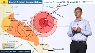 ⚠Weather Update: Severe tropical cyclone Debbie, 27 March 2017 - evening update