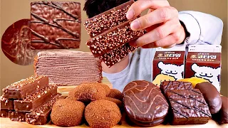 ASMR 초코크레이프에 싸먹는 디저트 누텔라초코바 초코떡 몽쉘 초코바나나 먹방~!! Chocolate Crepe With Choco Bar Choco Bread MuKBang~!!