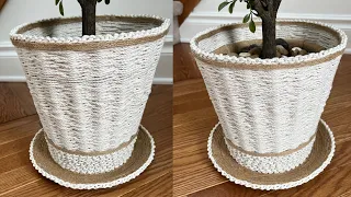 Diy Rope Basket/ Diy Basket Planter/ Diy Plant Pot/ سبت يدوي للزرع