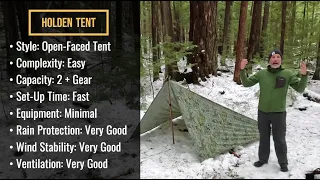 TARP TUTORIAL: Winter camping setup in 4 MINUTES! No trees required for this easy HOLDEN TENT pitch