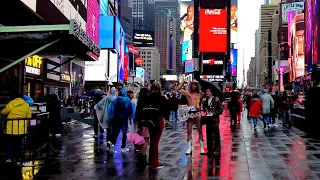 Times Square Rain Walk | New York 4K Manhattan Virtual Tour 2023