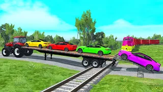 Flatbed Trailer new Toyota Cars Transportation with Truck - Pothole vs Car  -BeamNG.Drive