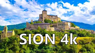 Sion Switzerland 4k | City, Castle and Ruins Walktour | Ambient City Sounds