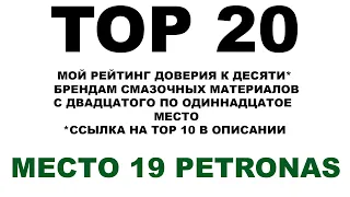 МЕСТО 19: PETRONAS. TOP 20 Моторных масел. Мой личный рейтинг доверия к производителям. #ANTON_MYGT