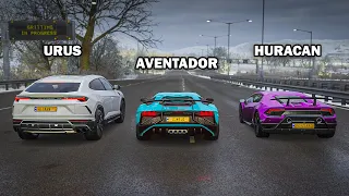 Forza Horizon 4 Drag Race! | Lamborghini Urus vs Aventador SV vs Huracan! | Carwow Recreation!