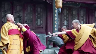 Evil monk provokes old monk, but he doesn't know that old monk's kung fu is very powerful.