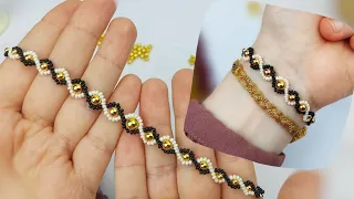 Boncuktan Zarif Desenli Bileklik Yapımı. Simple and stylish bracelet making from beads. #tutorial