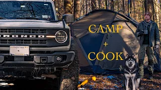 Bronco CAMPING | ASMR (4K) | Winter Hot Tent Camping In COLD 22° F | Overlanding Cinematic Film